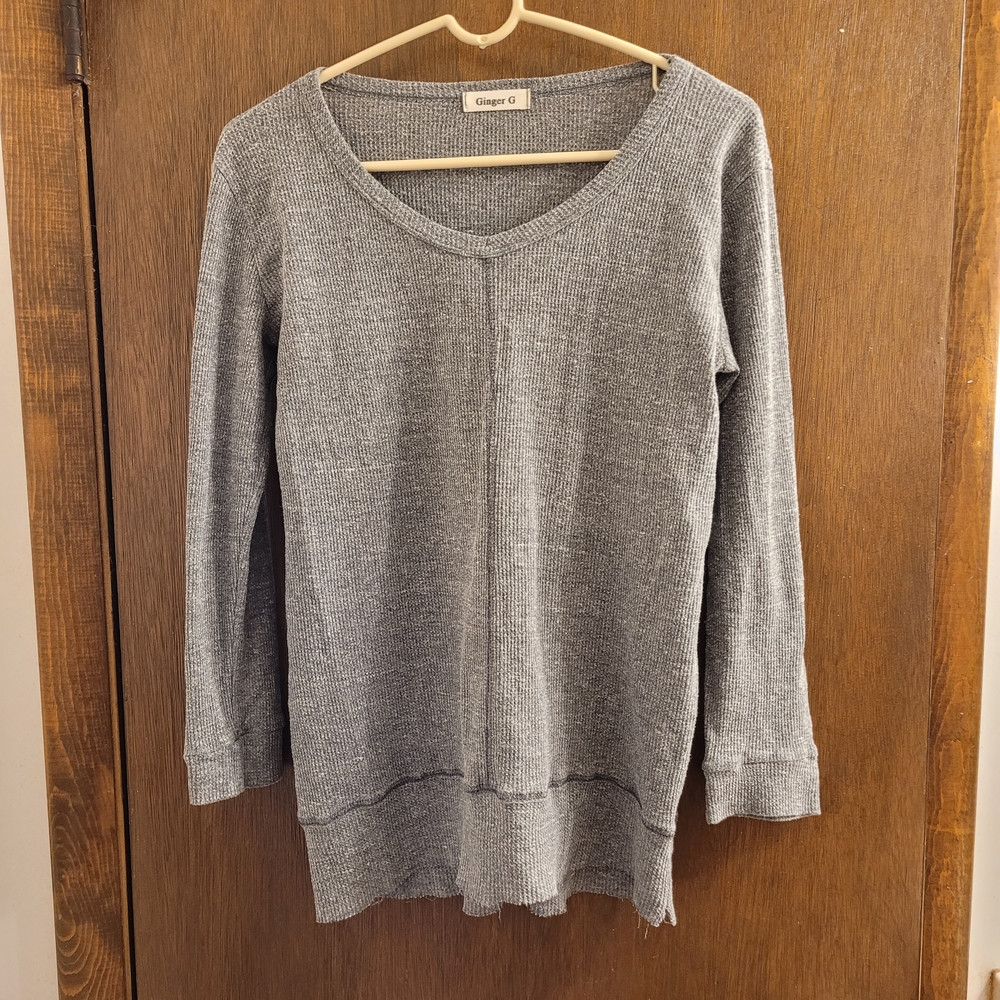 Ginger‎ G Women's Heathered Grey Longsleeve Burnout Y2k Grunge Stretch Top Shirt